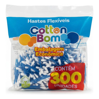 Pacote Econômico 300 Cotonetes Haste Flexível Cotton Bom Higiene Algodão Natural Antigerme