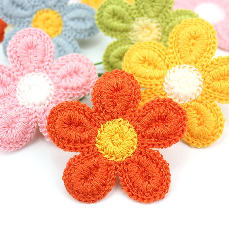 18Pcs 5cm Fios De Lã Bordados Flores Appliques Para Artesanato Headwear Decoração Patch De Roupas De Costura Acessórios