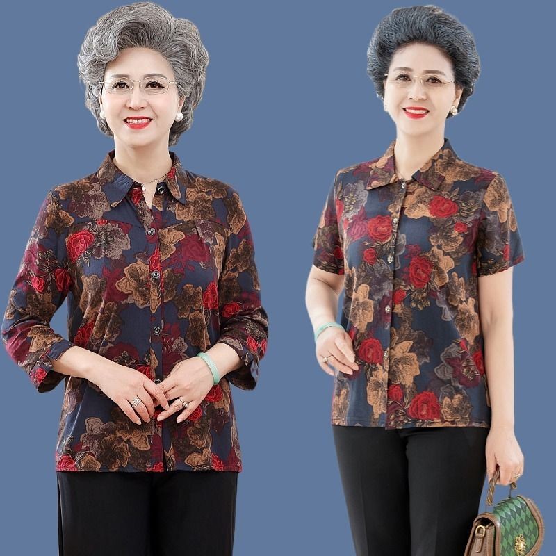 Roupas para idosos de meia-idade vovó 60 camisas velha senhora roupas para idosos de meia-idade 70 roupas de primavera T