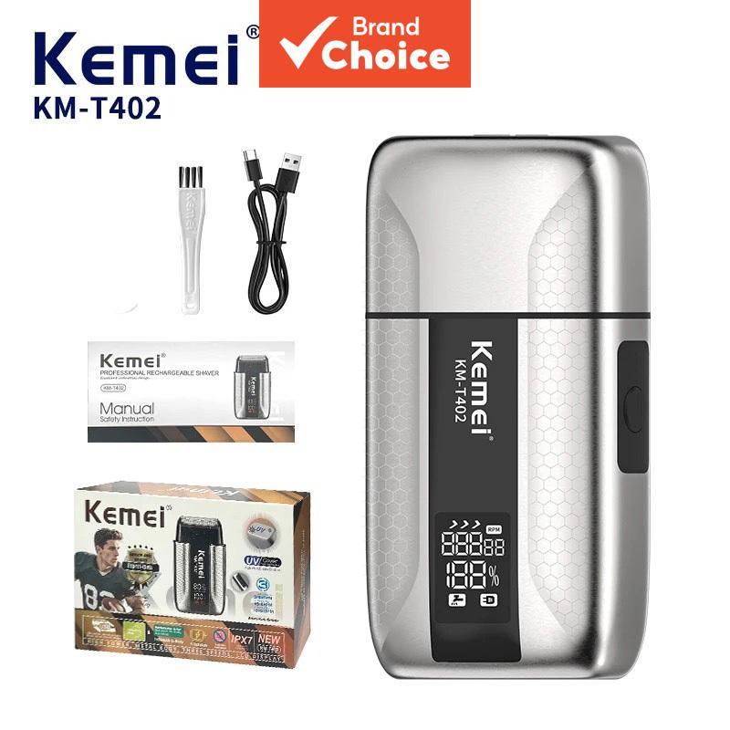 Kemei T402 Barbeador masculino de lâminas duplas metálicas com desinfecção UV para profissionais, máquina de barbear