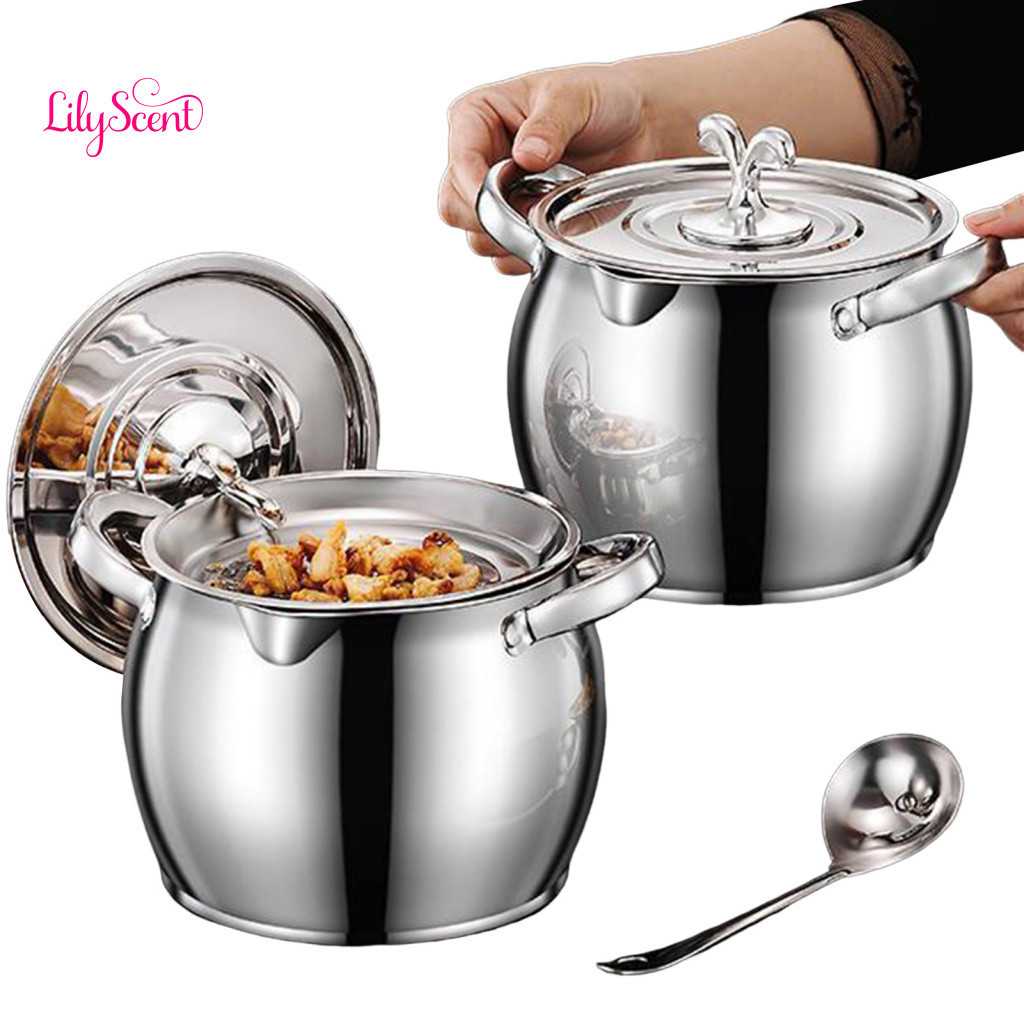Stainless Steel Grease Container 1.2l Bacon with Strainer Lid – Heat Resistant Oil Saver Jar for Kitchen Cooking Fat S