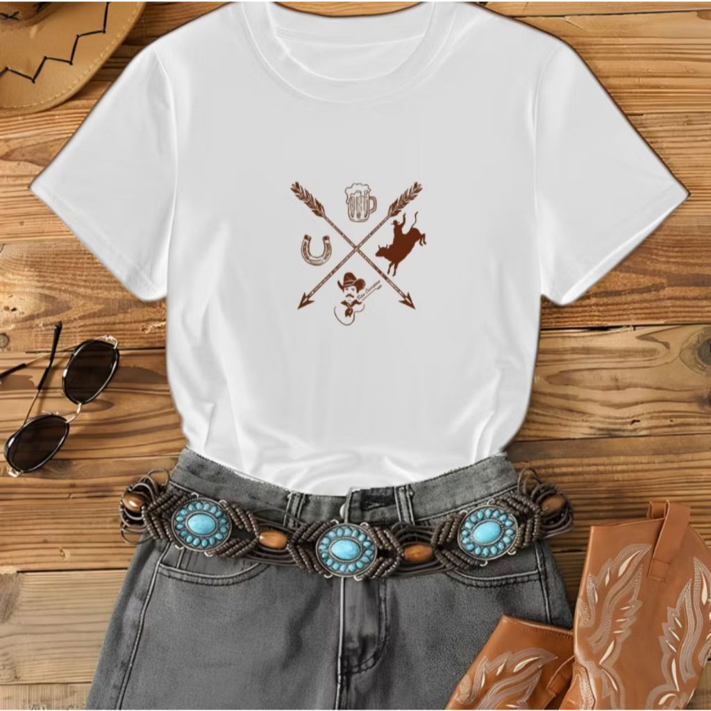 Blusa Modinha Agro Country Flechas Cowboy Faroeste Show Cavalos Rodeio