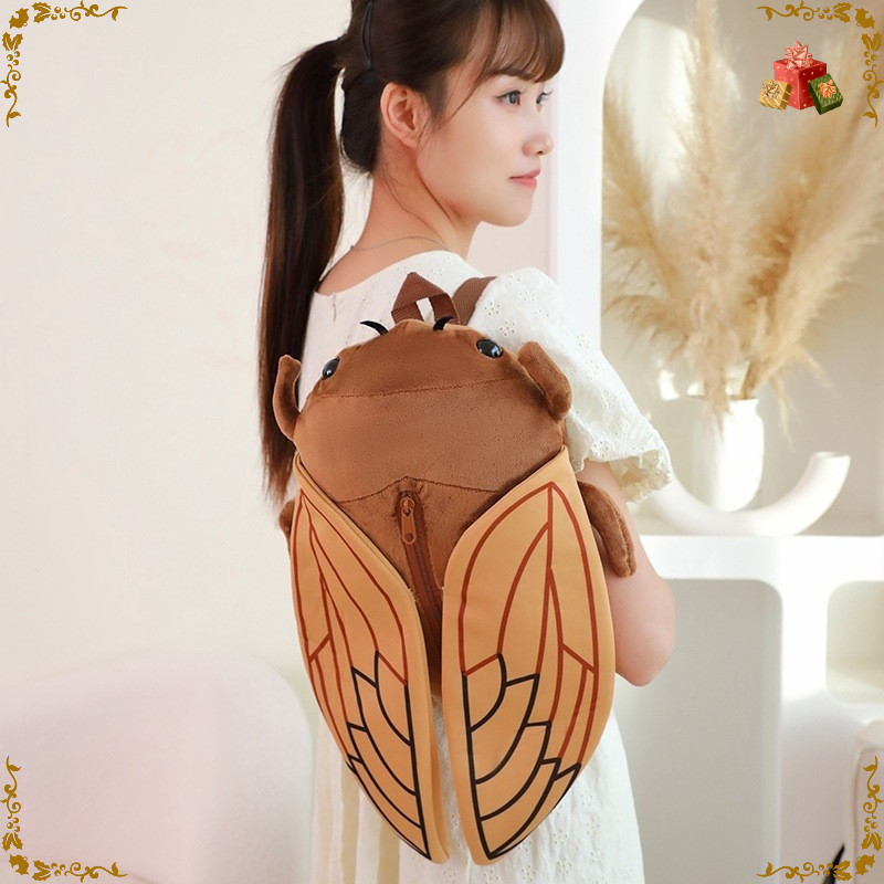 Mochila De Pelúcia Cigarra Inseto Besouro Estilo Lanche Saco Pacote De Viagem Simulação Animal Temático Acessório Leve P