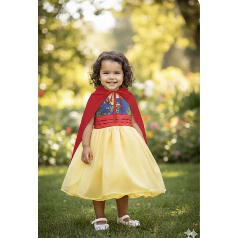 Vestido Infantil Branca de Neve Super Luxo Com Capa 1.2.3.4