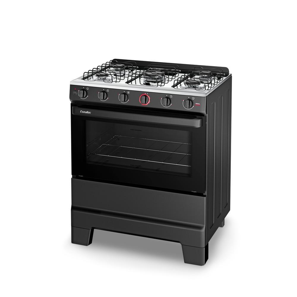 Fogão a Gás Esmaltec Ideal Super 5 Bocas 84L Bivolt Preto com Mesa Inox Acendimento Automático