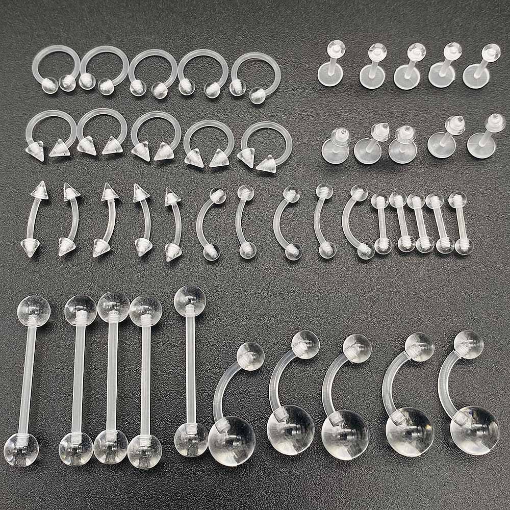 Kit 12 Piercing Umbigo Nariz Seio Mamilo Raio X Silicone Flexível Gestante Transparente Bioflex Incolor Cirurgia Exame