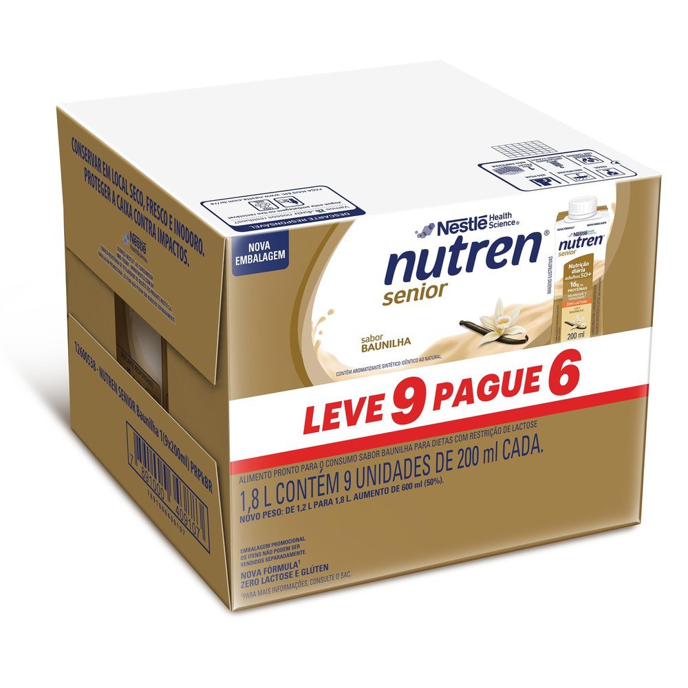 Nutren Senior Complemento Alimentar Sabor Baunilha Zero Lactose 200ml cada Leve 9 Pague 6
