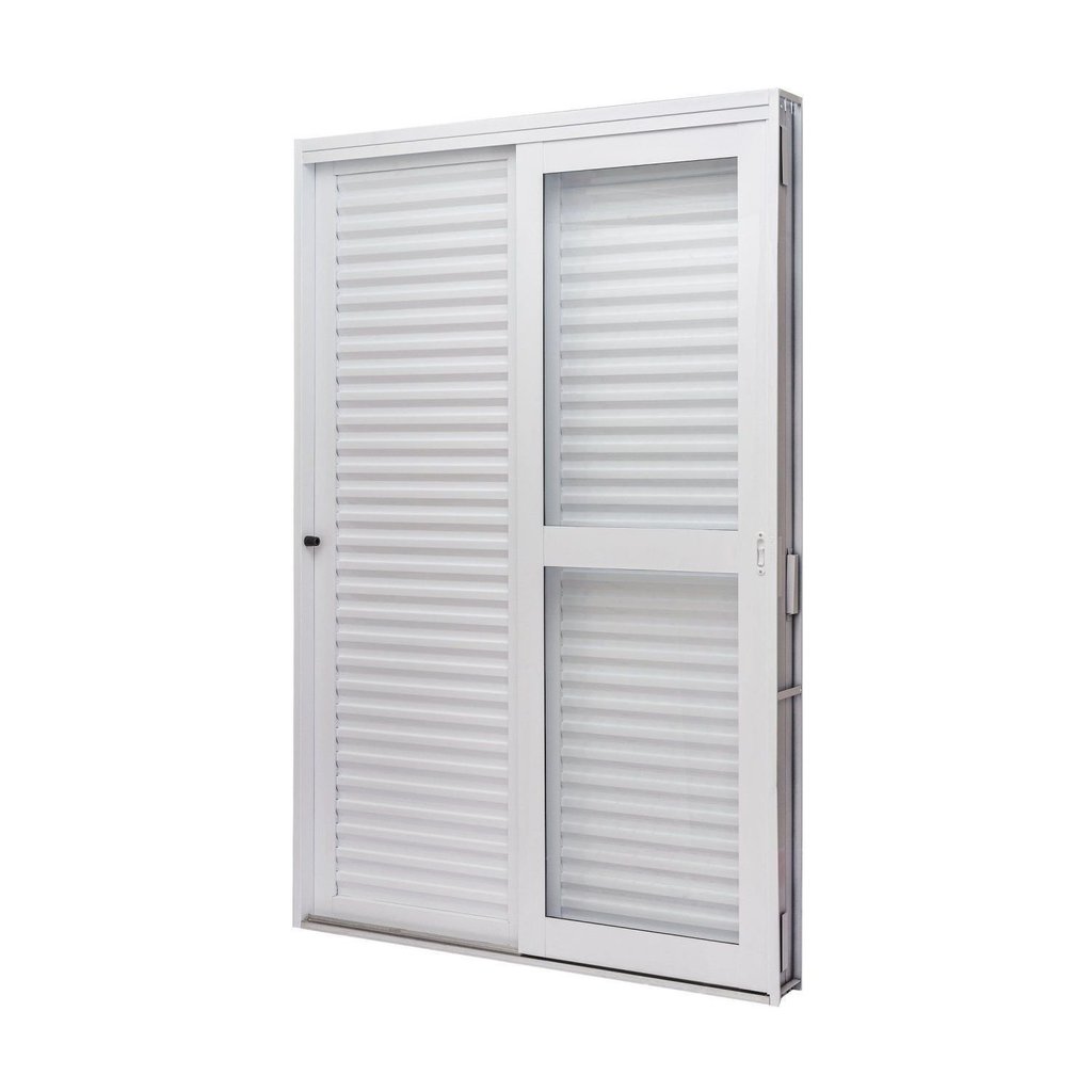 Porta de Aço Veneziana de Correr Lateral 215x142cm 3 Folha Vidro Liso Qualitysol Ramassol Branco Direita
