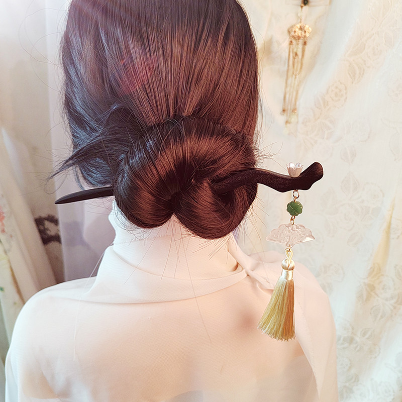 Original auspicioso nuvem madeira hairpin estilo antigo hairpin estilo Lingcao flor Zen Hanfu diário cocar cabelo enrola