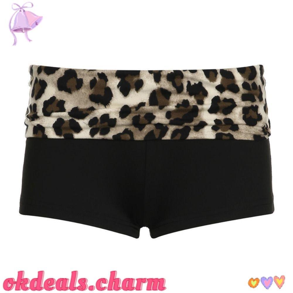 OKDEALS Shorts Skinny , Justos Com Estampa De Leopardo Estéticos De Cintura Baixa Y2K De Alta Elasticidade