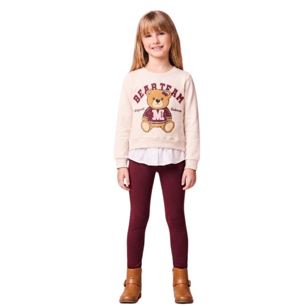 Conjunto Menina Momi Casaco em Moletom e Legging em Cotton Ursinha