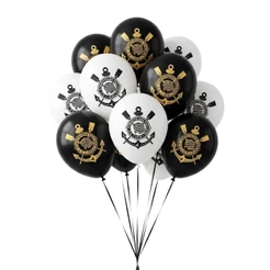 Balão Bexiga Corinthians Preto Branco 20 Unidades 8 Polegadas Decoração Aniversario Futebol