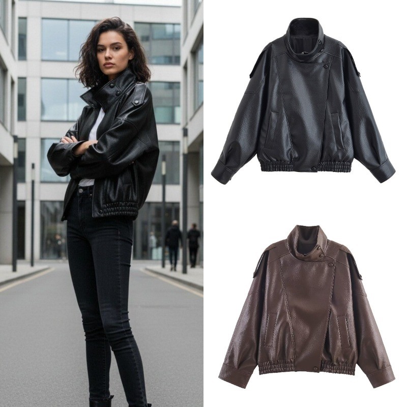 Outono Inverno Solto Jaqueta De Couro Feminino Retro Rua Lichia Modelado Falso Streetwear ...