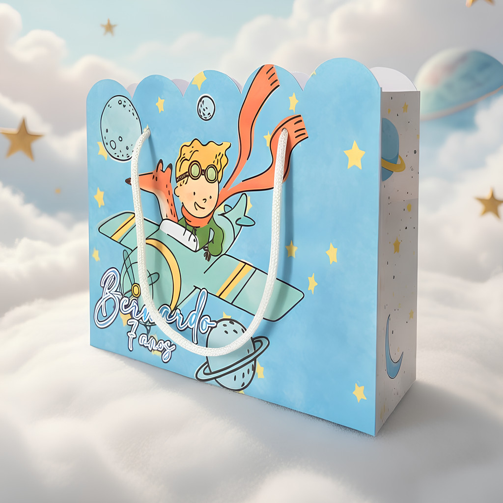 Kit Sacolinha Sacola Papelaria Personalizada Pequeno Príncipe Sacolinha de Lembrancinha Caixinha para Festa
