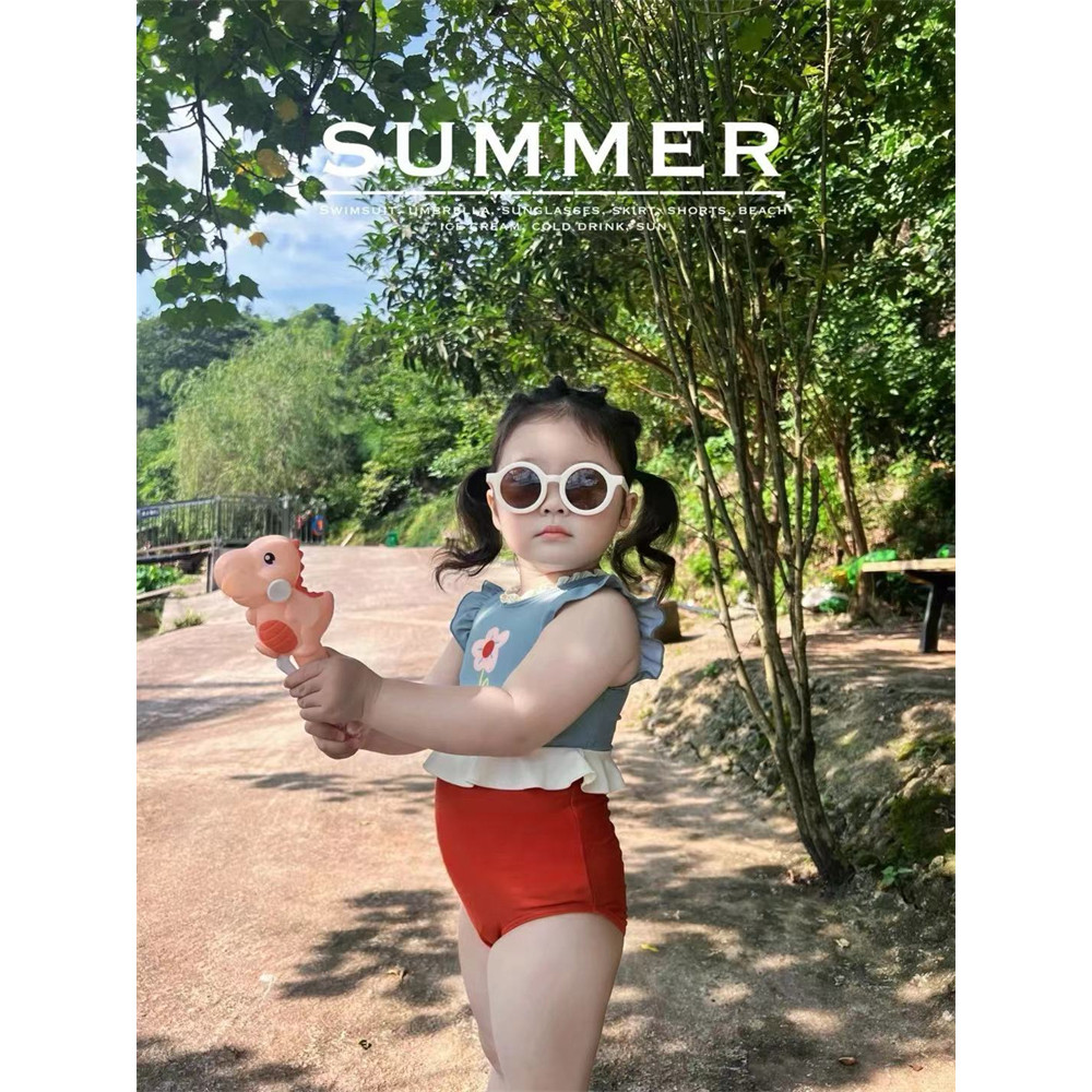 Novo estilo crianças versão coreana maiô meninas bebê de uma peça bonito flor maiô pequeno médio pequeno crianças de sec