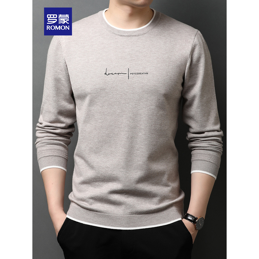 Lomon camiseta masculina de manga comprida primavera outono novo estilo Casual em torno do pescoço camiseta juventude im