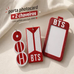 Porta Photocard BTS Kpop + 2 Chaveiros Idol ARMY Holder Merch Bangtan Boys Acessório