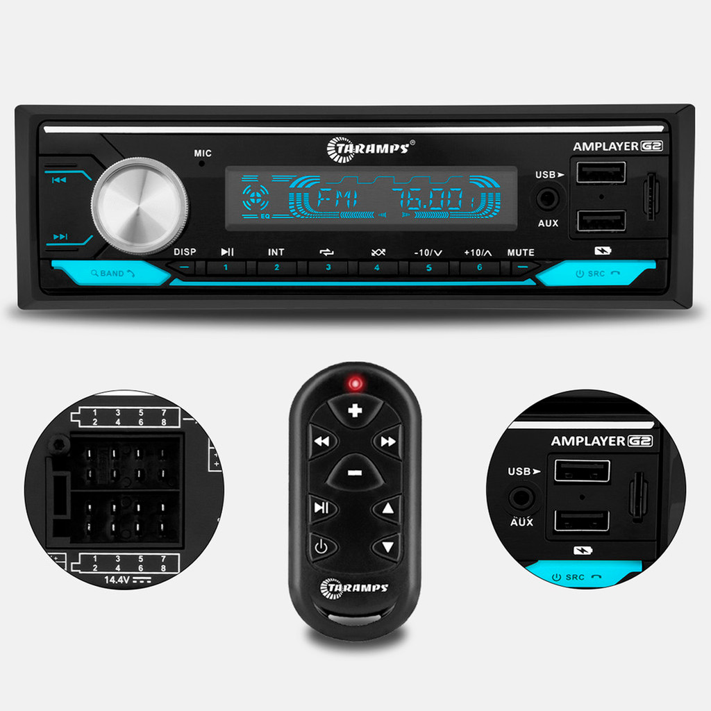Amplayer G2 Taramps Radio Amplificador Automotivo Com Comtrole 400w Bluetooth RGB com 23 Combinação 1DIN