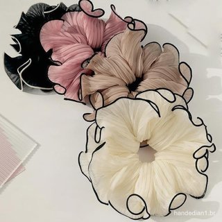 Doce Temperamento Moda Laço De Cabelo Exagerado Chiffon Plissado Scrunchie Grandes Scrunchies O9r0