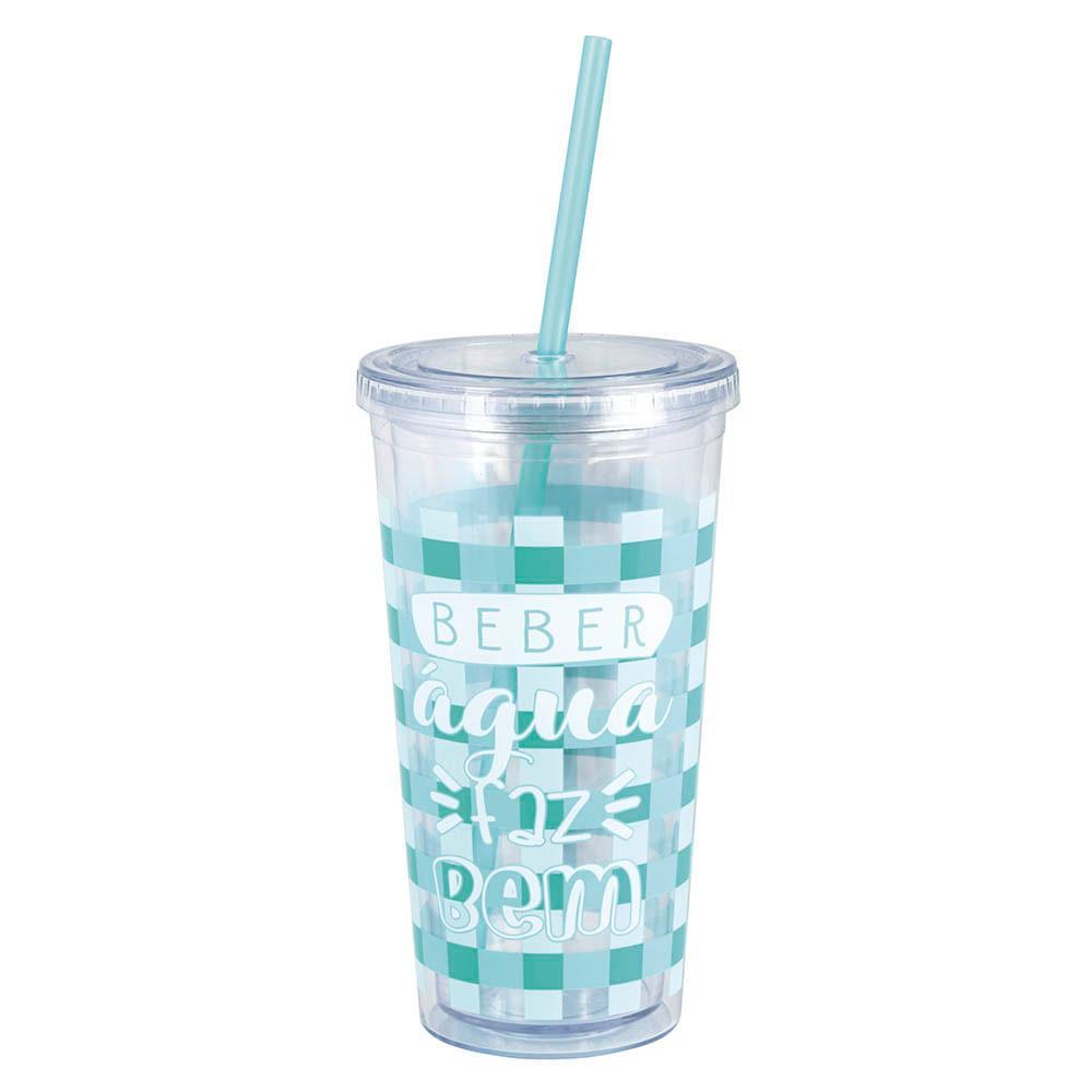 Copo com Canudo Drink 600ml - Turquesa