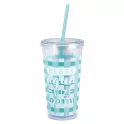 Copo com Canudo Drink 600ml - Turquesa