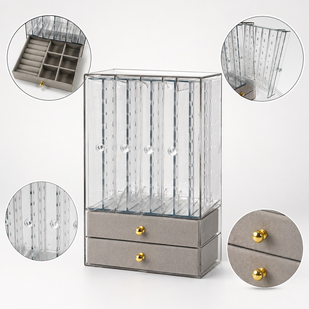 Porta Joias 7 Divisórias Luxo Organizador Acrílico Veludo Premium