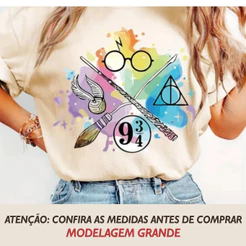 Camiseta Premium P ao G5 Plus Size 100% Algodão Harry Potter Varinha das Varinhas Streetwear