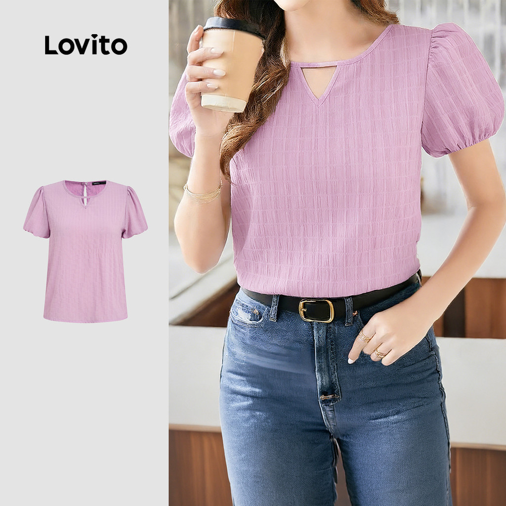 Lovito  Blusa Boho com Recorte para Primavera/verão Blusa Roxa para mulheres LK4ED729
