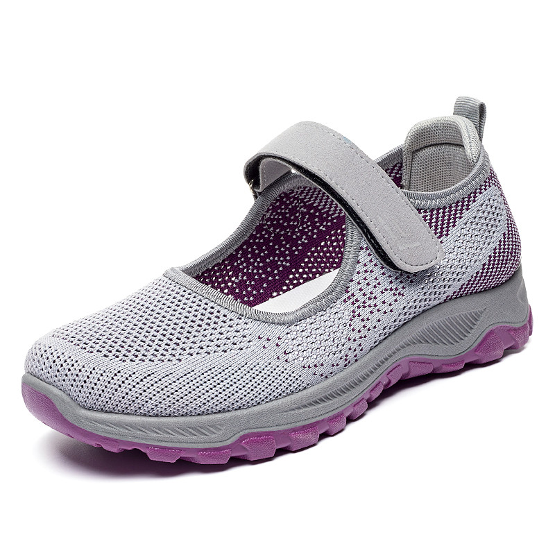 Sapatos femininos sapatos de caminhada Velcro meia-idade idosos mãe sapatos oco respirável femininos leves sapat