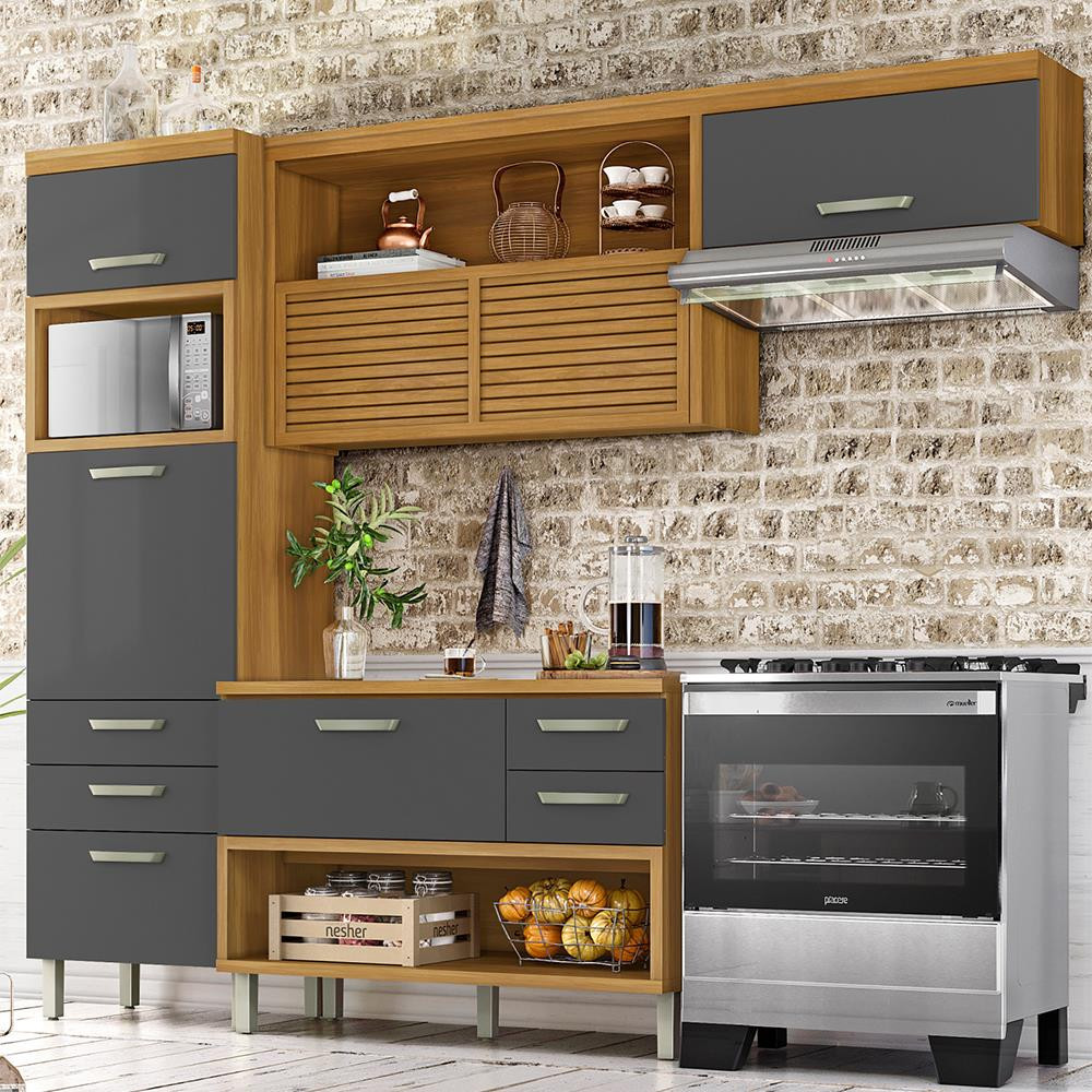 Cozinha Compacta Princesa com 5 Portas 5 Gavetas e 11 Prateleiras Nesher