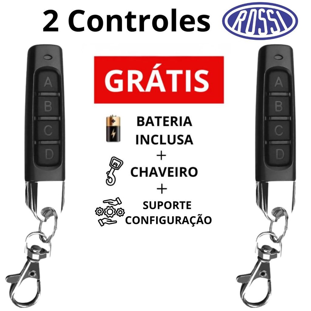 2 Controle Remoto Portão Rossi 433mhz Universal 4 em 1 Peccinin Nice Garen Rolling Code