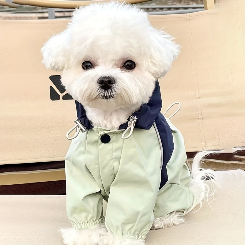 Capa de Chuva para Animais de Estimação, Estilo Roupa de Trabalho de Quatro Patas, Jaqueta Corta-Vento com Design em Blo