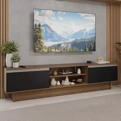 Rack para TV até 80 Polegadas 218 cm 2 Portas Rustic/Preto Glamy Madesa