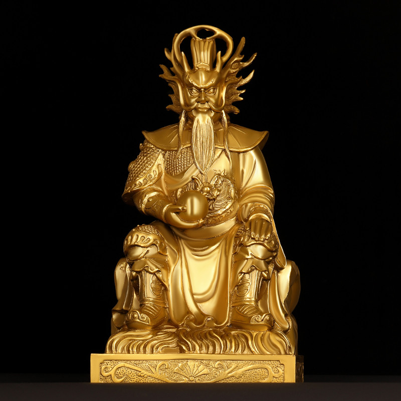 Ornamentos de rei dragão de bronze puro Quatro mares Rei dragão sentado Cadeira de dragão Deus da riqueza Estátua de bro