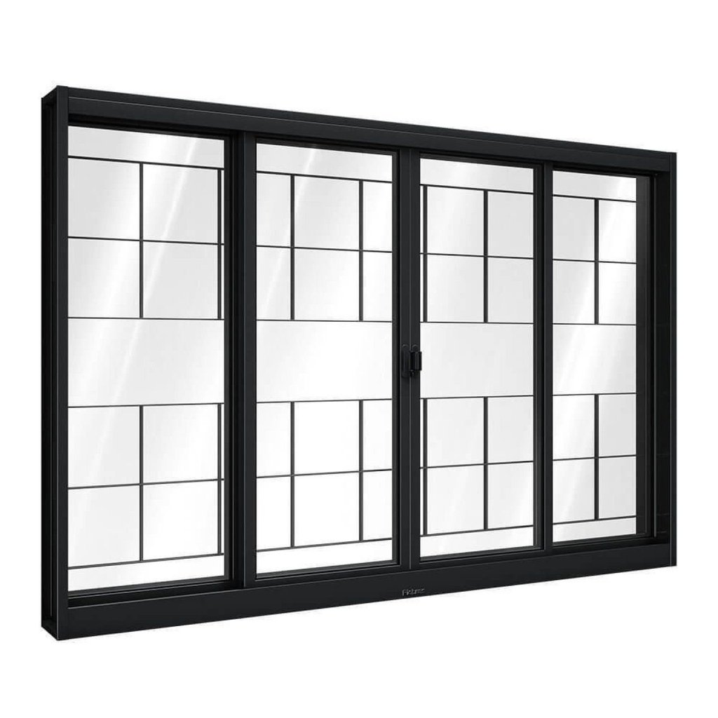 Janela de Aço de Correr Central com Grade Quadrada 4 Folhas 120x150cm Aço Pronto Riobras