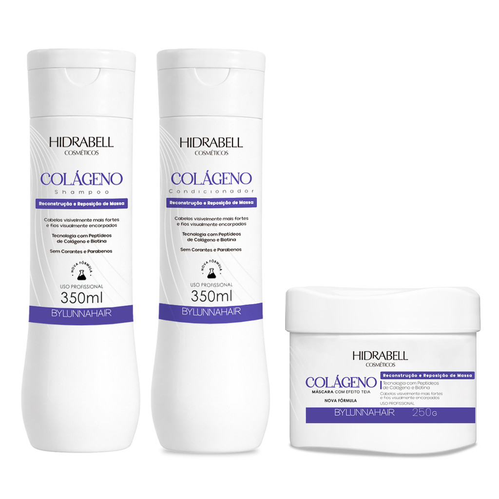 KIT Shampoo + Cond + Máscara Colágeno Lifter Reconstrução e Reposição de Massa Capilar Hidrabell