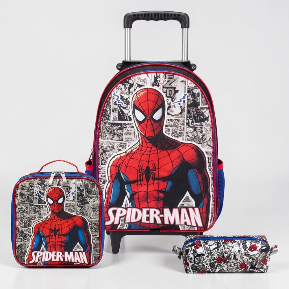 Kit Mochila Infantil Escolar Rodinha Masculina + Estojo + Lancheira Termica Grande - Envio Imediato