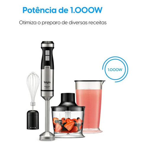 Mixer 3 em 1 Inox 1000W com Triturador Fouet e Copo para Sucos Sopas e Molhos El