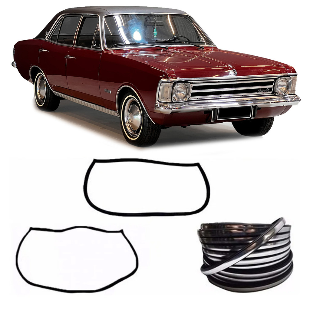 KIT BORRACHA PARABRISA + VIGIA + FRISO PLÁSTICO PRATA "CROMADO" OPALA 68 A 92 4 PORTAS