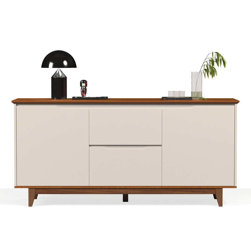 Buffet Aparador Bancada Para Cozinha Sala de Jantar 2 Portas com 2 Gavetas Flow Off White com Freijo