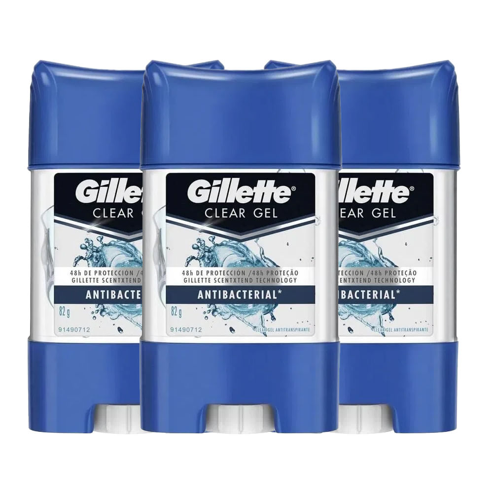 Kit Desodorante Gel Antitranspirante Gillette Antibacterial 82g - 3Unidades