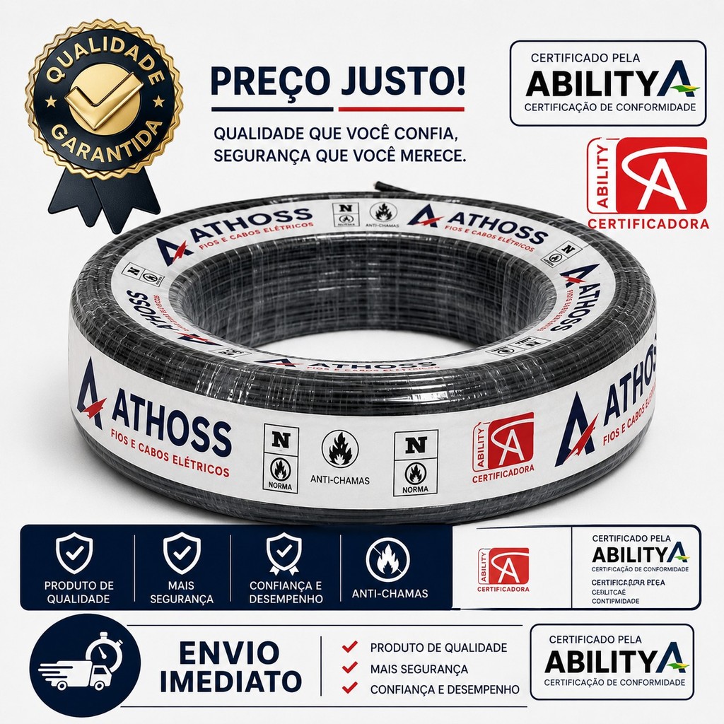 4 rolos Cabo Flexivel Fio 1x2,5mm - 400metros -100 metros de cada azul-preto-vermelho-verde CERTIFICADO ABILITY