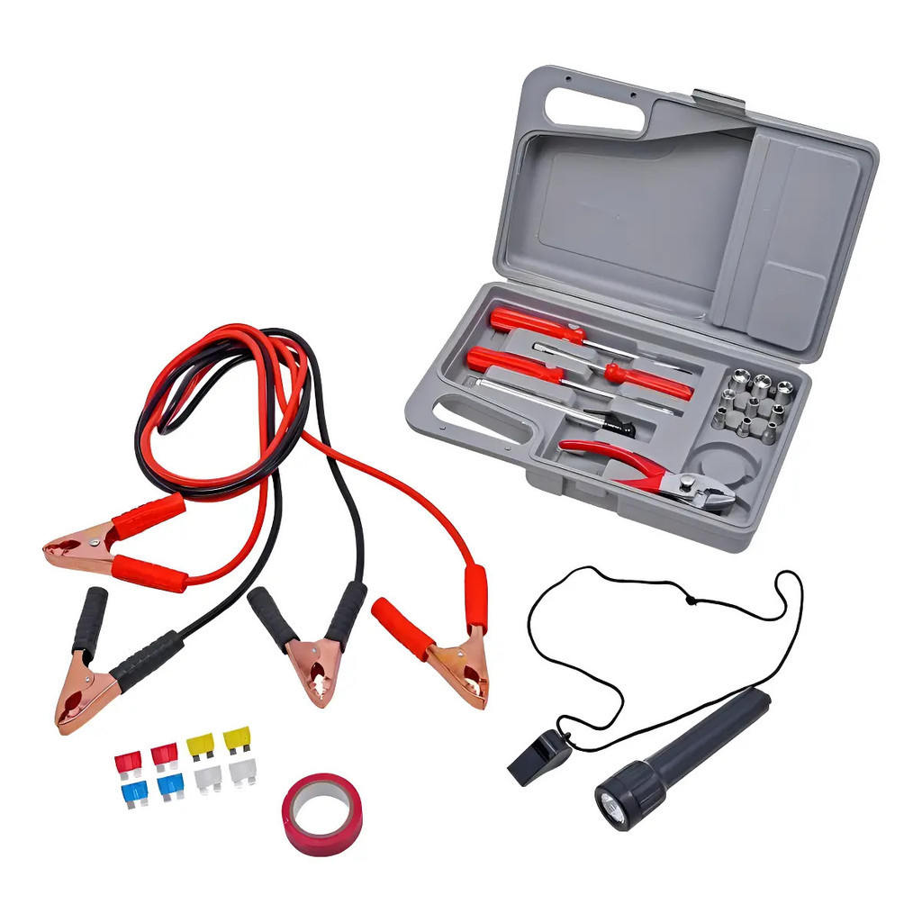 Kit Emergência Carro Ferramentas EDA 32 Peças Cabo Lanterna