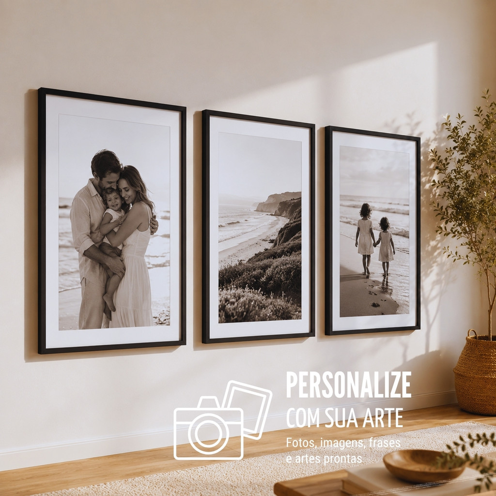 Kit 3 Quadros Personalizados Moldura Premium Foto Imagem Decoração Sala Quarto 60x40cm