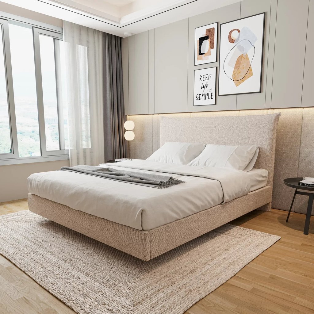 Cama Casal Boreal Flutuante CabeCasa MadeiraOriginals Bege