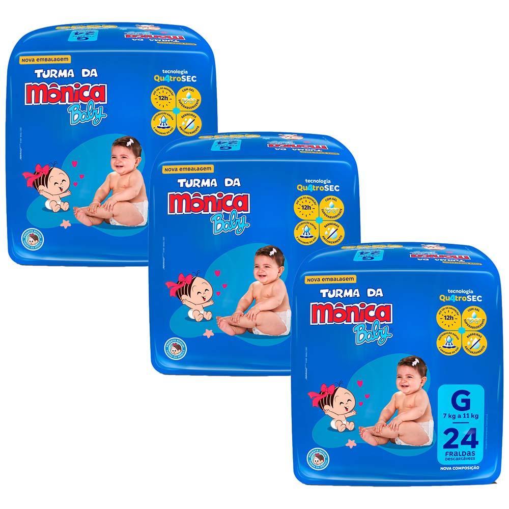 Kit 3 Fraldas Turma da Mônica Baby Jumbo G com 24un cada