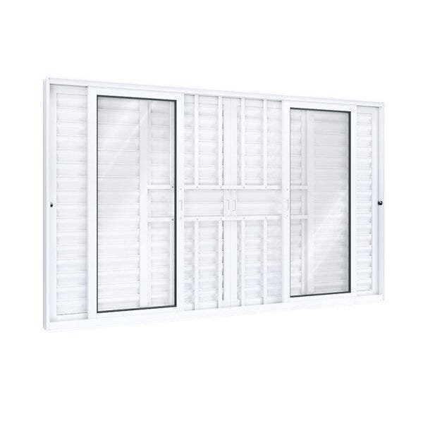 Janela de Alumínio Veneziana 120x200cm 4 Folhas Móveis 2 Fixas com Grade e Vidro Lucasa Eccellente