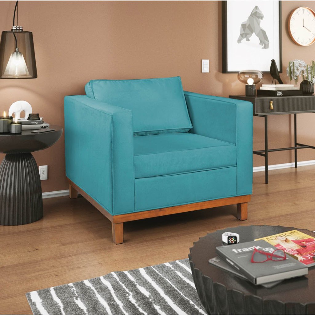 Poltrona Decorativa Suede Esper Azul Turquesa Azul Turquesa
