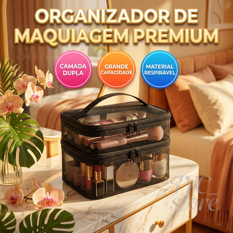 Necessaire Camada Divisória Dupla Organizador Cosmetico Transparente A Prova de Água Portátil Viagen Grande Capacidade