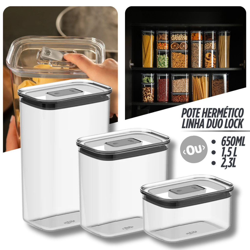 Pote Hermético para Mantimentos de Cozinha Dispensa Armário Ou Quadrados